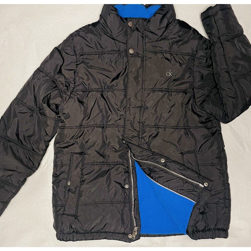 Calvin Klein Jeans Jacket Womens Medium Black & Blue Nylon Puffer Lightweight